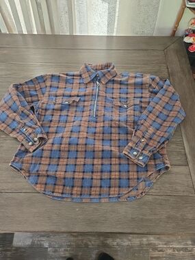 Vintage 90s Montana Blues Plaid Flannel Half Zip Pullover Shirt 100% Cotton